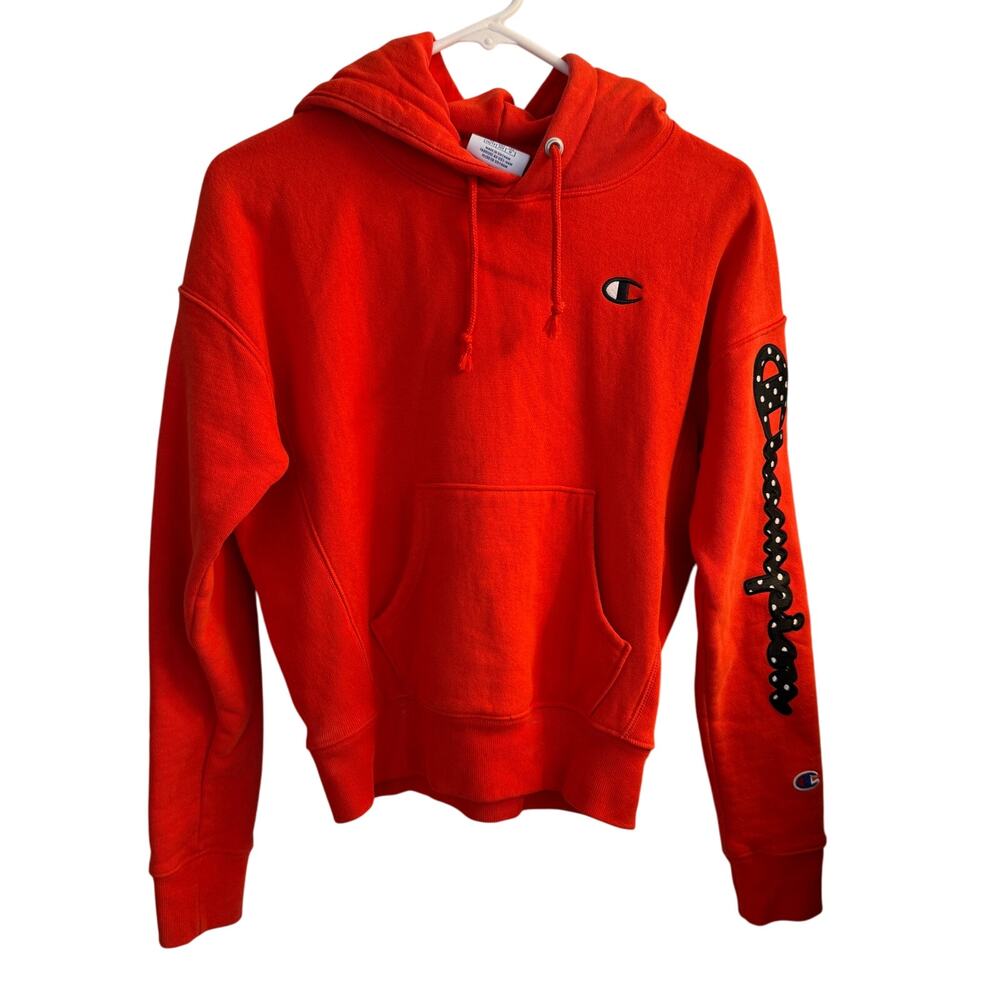 Champion Hoodie Orange Women's Long Sleeve Pockets Sz XS